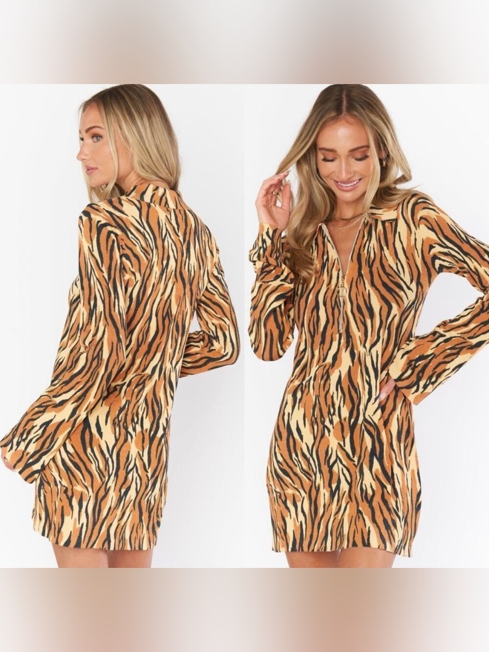 Show Me Your Mumu Charlie Collar Dress Royal Tiger Striped Knit Mini Dress Small